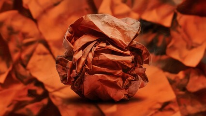 Close-up shot of orange crumpled paper for background