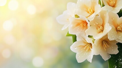 Sticker - A close up of a bunch of flowers with water droplets on them, AI