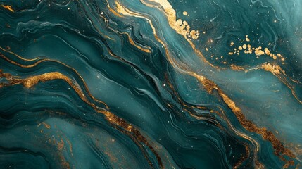 Sticker - Mesmerizing 3D Whimsical Marble Patterns with Gold Veins on Deep Teal Background