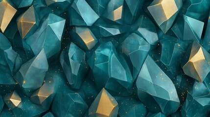 Sticker - Enchanting 3D Gemstone Patterns in Luxurious Gold with Whimsical Touch on Teal Background