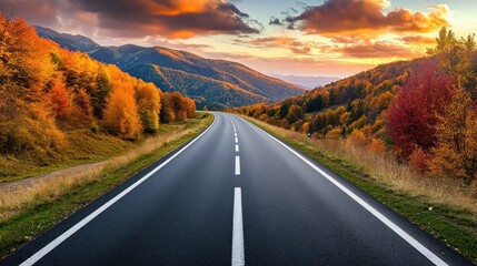 Asphalt Road Through Autumnal Mountain Landscape