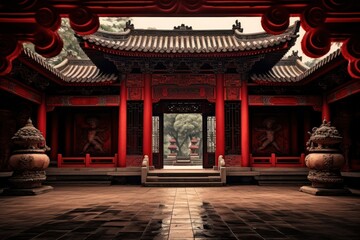 Poster - Chinese shrine architecture building temple.