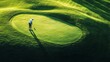 © musa - A golfer lines up his putt on a green, with his shadow cast beside him.