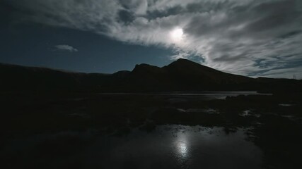 Wall Mural - Time Lapse Majestic View Of Lake Against Moon and Clouds