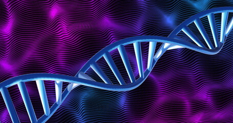 Poster - DNA strand over vibrant, wavy purple and blue image background