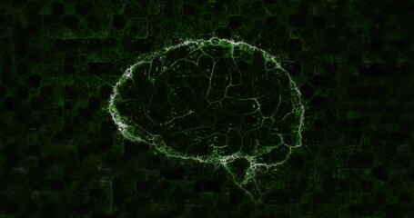 Wall Mural - Neural network image over dark green abstract background