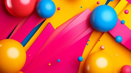 Wall Mural - Vibrant abstract background with colorful 3D shapes and geometric elements in red, blue, yellow, and pink tones for creative design.