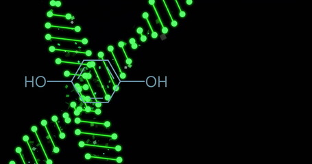 Poster - DNA strand and chemical structure image over black background