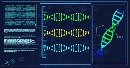 Canvas Print - DNA sequences and molecular structure over scientific data and coding