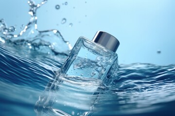 Poster - Cosmetic bottle have label in water cosmetics perfume refreshment.