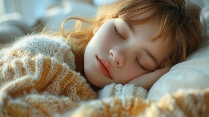 A peaceful girl sleeping in a cozy sweater on a sunny afternoon, where serenity meets gentle dreams. Generative AI