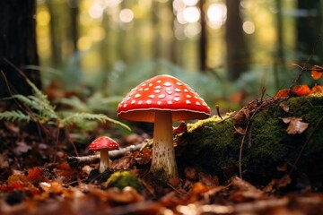 Sticker - Autumn forest mushroom agaric fungus.