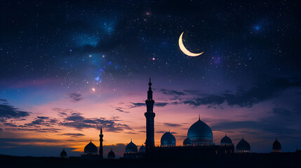 A tranquil night sky filled with stars and a crescent moon on 12 Rabi al Awwal for Eid Milad un Nabi