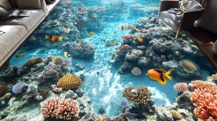 water nature fish sea coral egypt red sea Underwater world top view corals self-leveling floors 3d floor nature 