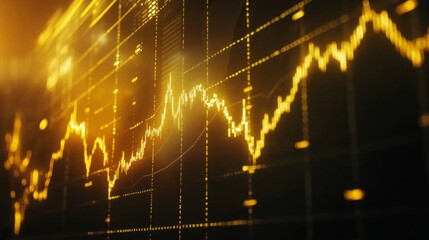 Wall Mural - A detailed shot of a gold price chart on a computer screen, with fluctuating lines and candlestick patterns, showcasing market analysis.