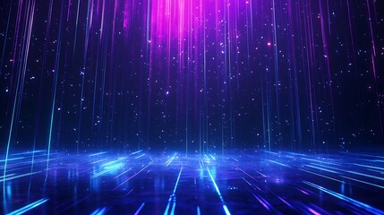 Vibrant abstract background with dynamic light rays and stars, perfect for digital art, music visuals, or futuristic themes. Stage for product presentation.