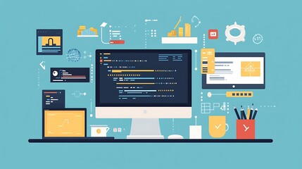 modern flat design technology for coding and software development on digital devices