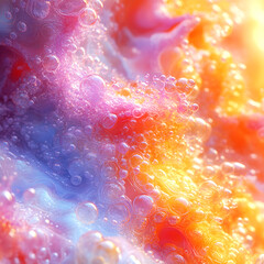 Aufkleber - Abstract illustration of a magical colored liquid with gradients of pink, purple and orange shades with large and small bubbles. Depth of field effect