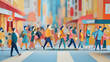 © Best_Seller - Paper cutouts of people rush along a busy street, creating a lively scene.