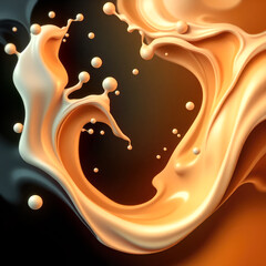 Fototapete - Organic smooth flowing shapes in gold and bronze tones on a dark black and brown background. Creative concept design