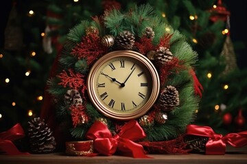 Wall Mural - New Year christmas decoration clock. AI generated Image by rawpixel.