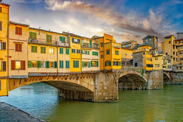 View of Ponte Vecchio, the oldest bridge over the Arno River, Florence, Italy