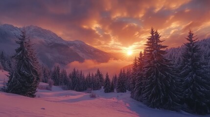 Sticker - Winter Sunset in the Mountains