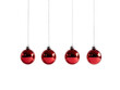 © Asier - Four red Christmas baubles hanging in a row on a white background.  PNG transparent.