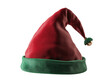 © Asier - Red and green elf hat with small bells and a curved top on a white background.  PNG transparent.