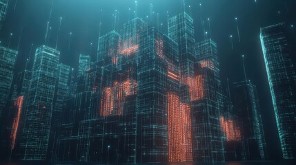 Poster - An AIpowered cybersecurity system, visually represented by a fortress of data, integrating multiple software layers to form an impenetrable defense