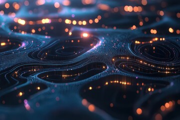 Poster - A neural network of glowing data points, with AI algorithms visualized as interconnected holographic shapes, representing deep learning, scifi design