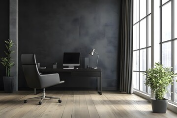 A modern home office setup featuring a sleek desk and stylish decor during the day. Generative AI