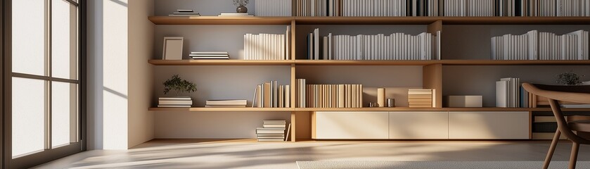 A minimalist bookshelf that provides a comfortable reading environment at home.