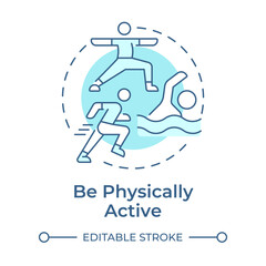 Wall Mural - Physical activity soft blue concept icon. Cancer prevention. Sport and fitness. Active lifestyle. Round shape line illustration. Abstract idea. Graphic design. Easy to use in brochure