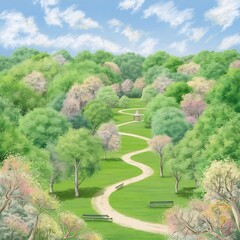 Wall Mural - View of beautiful park with green trees and pathway