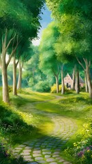 Wall Mural - View of beautiful park with green trees and pathway