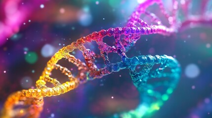 a digital rendering of the human genome, with colorful strands of dna.