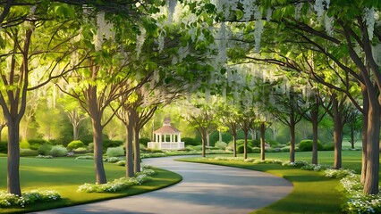 Wall Mural - View of beautiful park with green trees and pathway