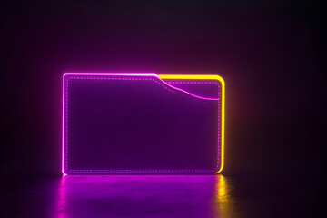 Neon silhouette wallet with glowing accents isolated on black background.