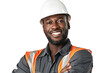 © venusvi - Black engineer smiling at camera Isolated from the white background.