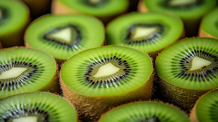 Wall Mural - Fresh kiwi fruit slices arranged in pattern. Concept of healthy eating and nutrition