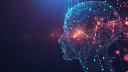 Leinwandbilder - Glowing interconnected network forming the silhouette of a human head against a dark background