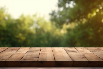 Wall Mural - Fuzzy outdoor background Wooden table outdoors wood.