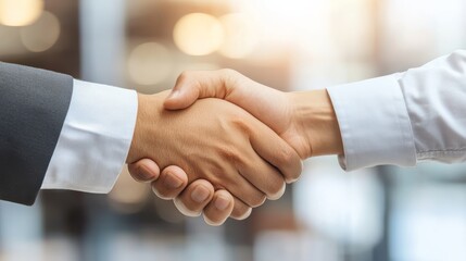 Leinwandbilder - Executives shaking hands with a blurred office setting in the background