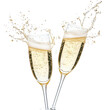 © mashimara - Two champagne glasses clinking with bubbles and splashes, isolated on white. Celebration, New Year, or festive party toast concept.