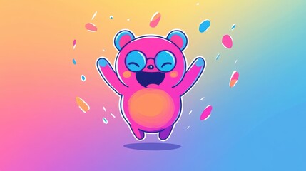 Wall Mural - Colorful gradient line illustration of a joyful cartoon character