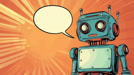 Cartoon style robot featuring a speech bubble