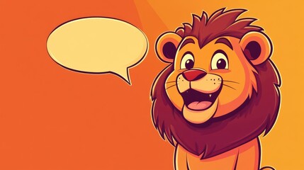 Wall Mural - Cartoon lion featuring a speech bubble designed in a smooth gradient style