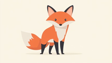 Wall Mural - Flat color cartoon fox illustration in a simplistic style