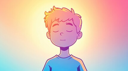 Poster - Calm cartoon boy illustrated with a smooth gradient line design